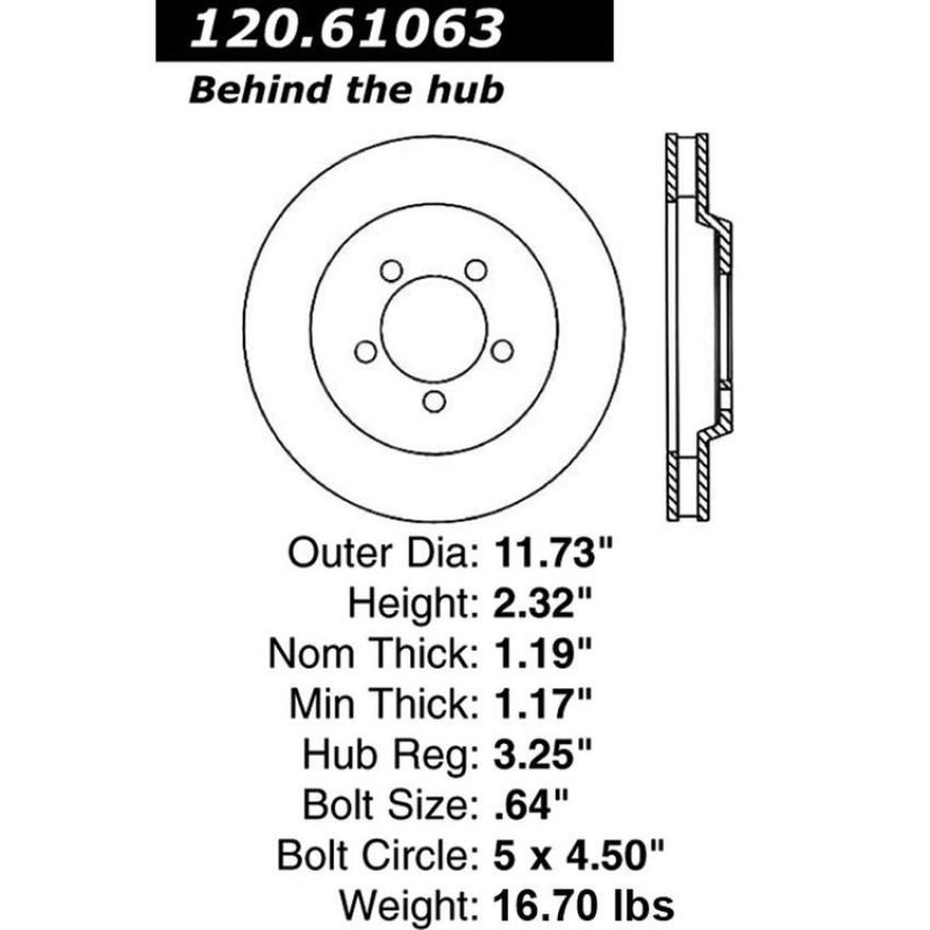 CENTRIC PARTS 120.61063 Centric Premium Brake Rotor