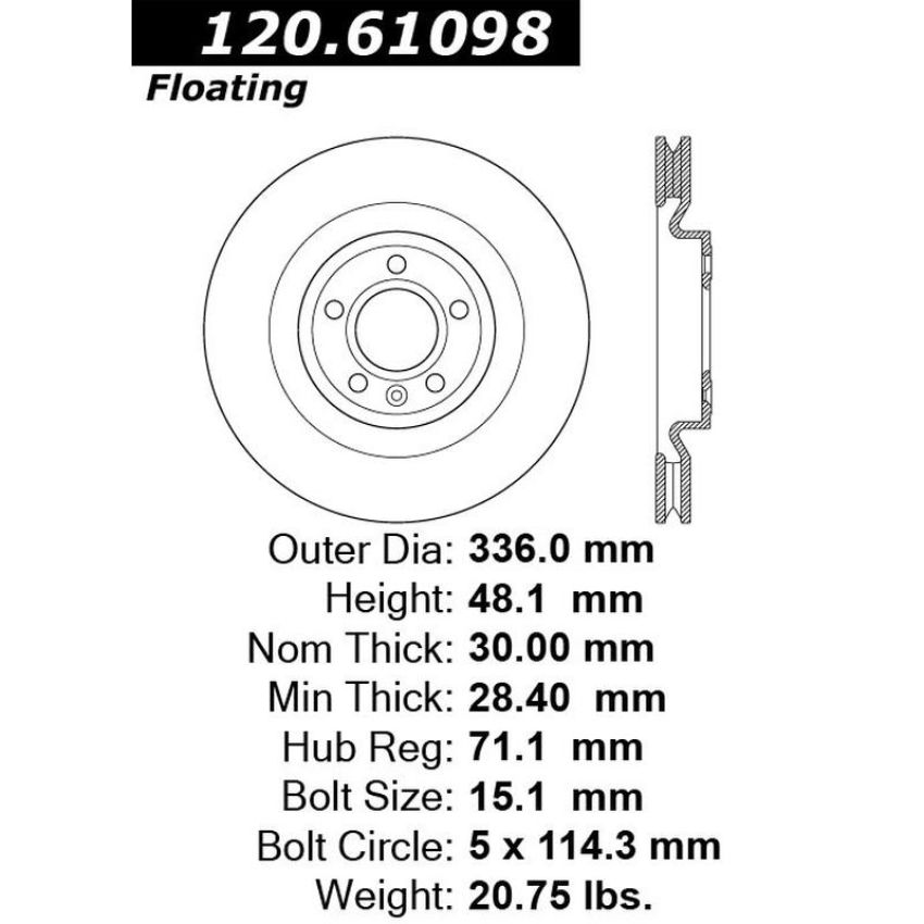 CENTRIC PARTS 120.61098 Centric Premium Brake Rotor