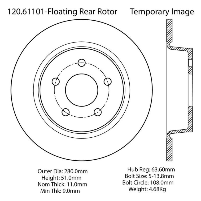 CENTRIC PARTS 120.61101 Centric Premium Brake Rotor