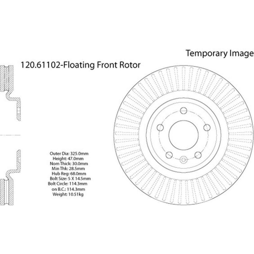 CENTRIC PARTS 120.61102 Centric Premium Brake Rotor