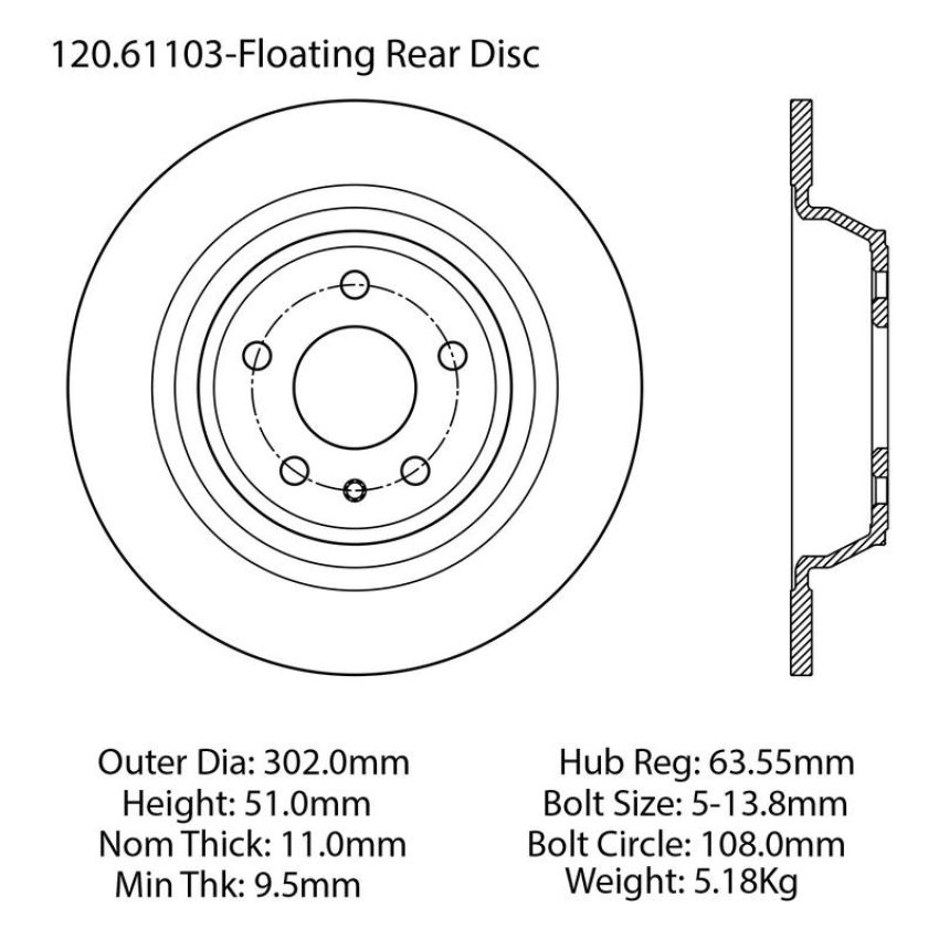 CENTRIC PARTS 120.61103 Centric Premium Brake Rotor