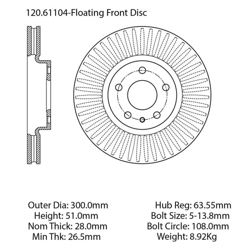 CENTRIC PARTS 120.61104 Centric Premium Brake Rotor