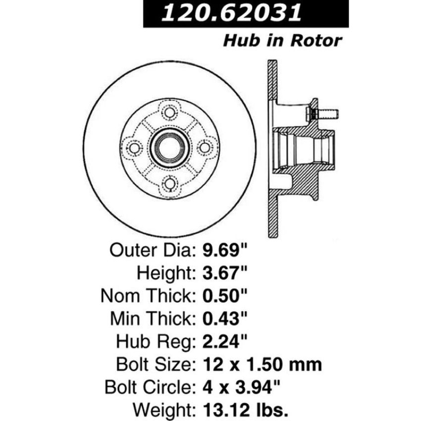 CENTRIC PARTS 120.62031 Centric Premium Brake Rotor