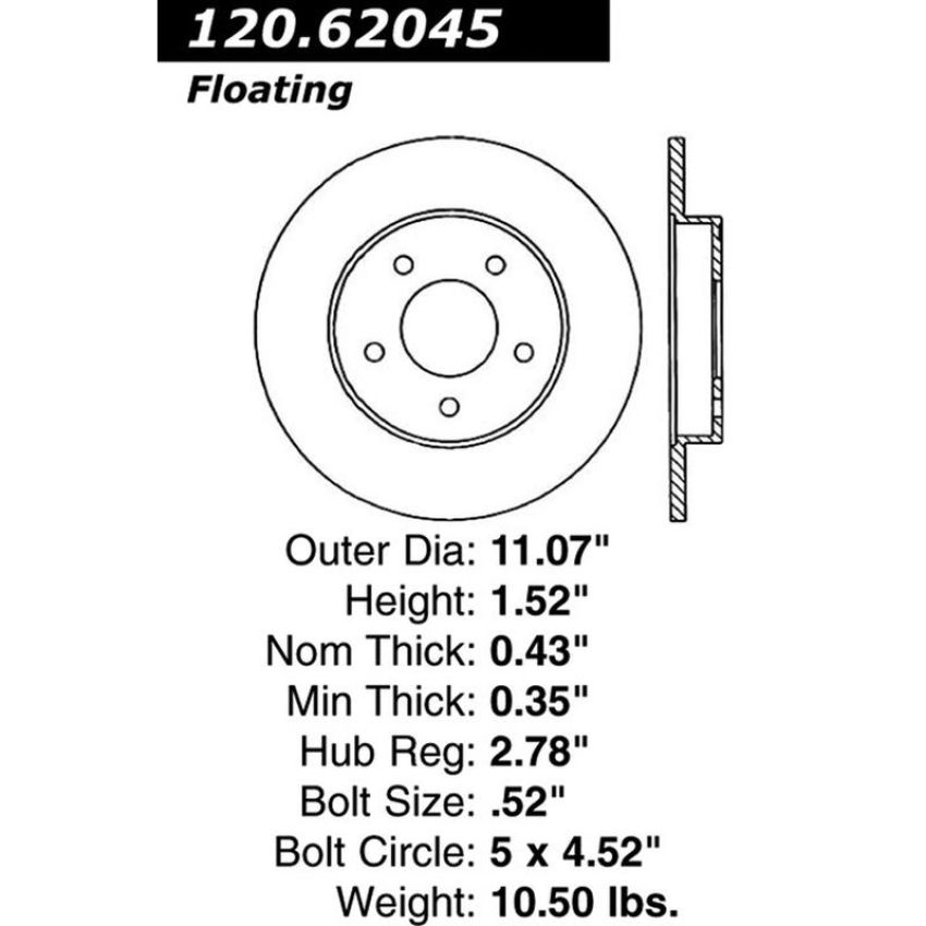 CENTRIC PARTS 120.62045 Centric Premium Brake Rotor