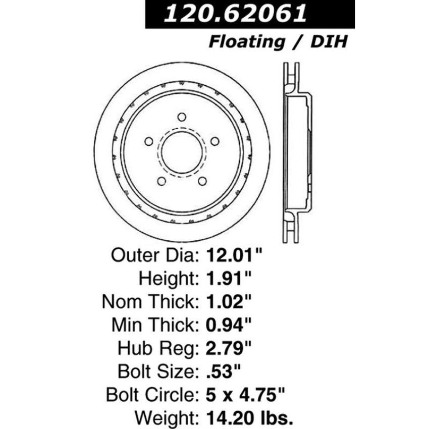 CENTRIC PARTS 120.62061 Centric Premium Brake Rotor