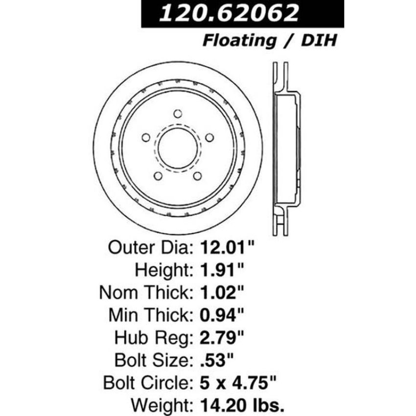 CENTRIC PARTS 120.62062 Centric Premium Brake Rotor