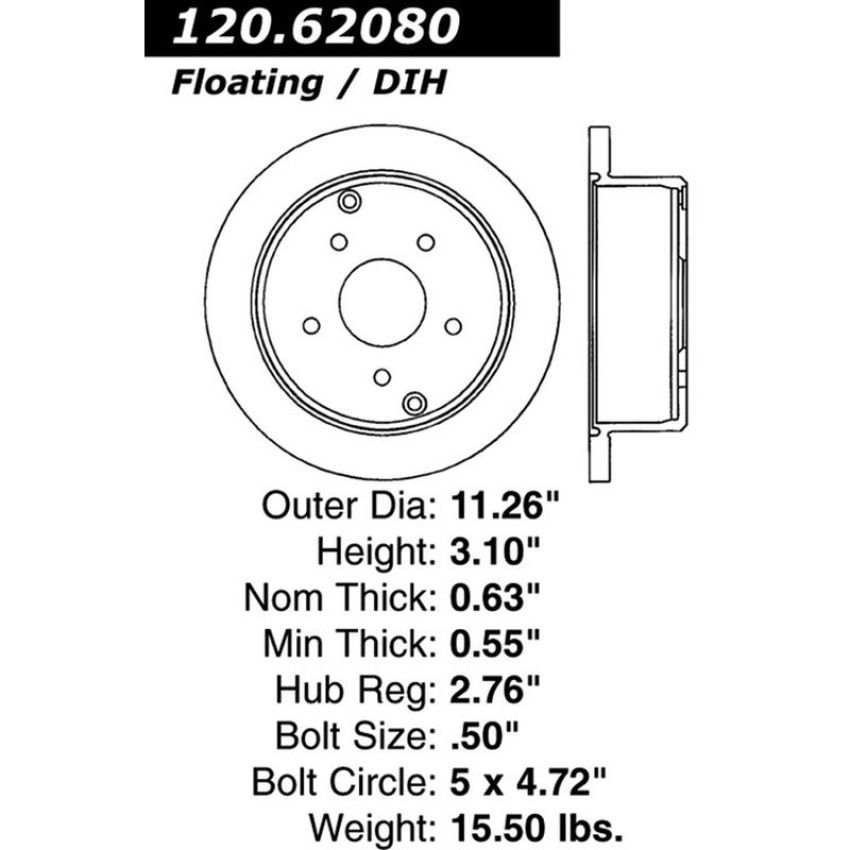 CENTRIC PARTS 120.62080 Centric Premium Brake Rotor