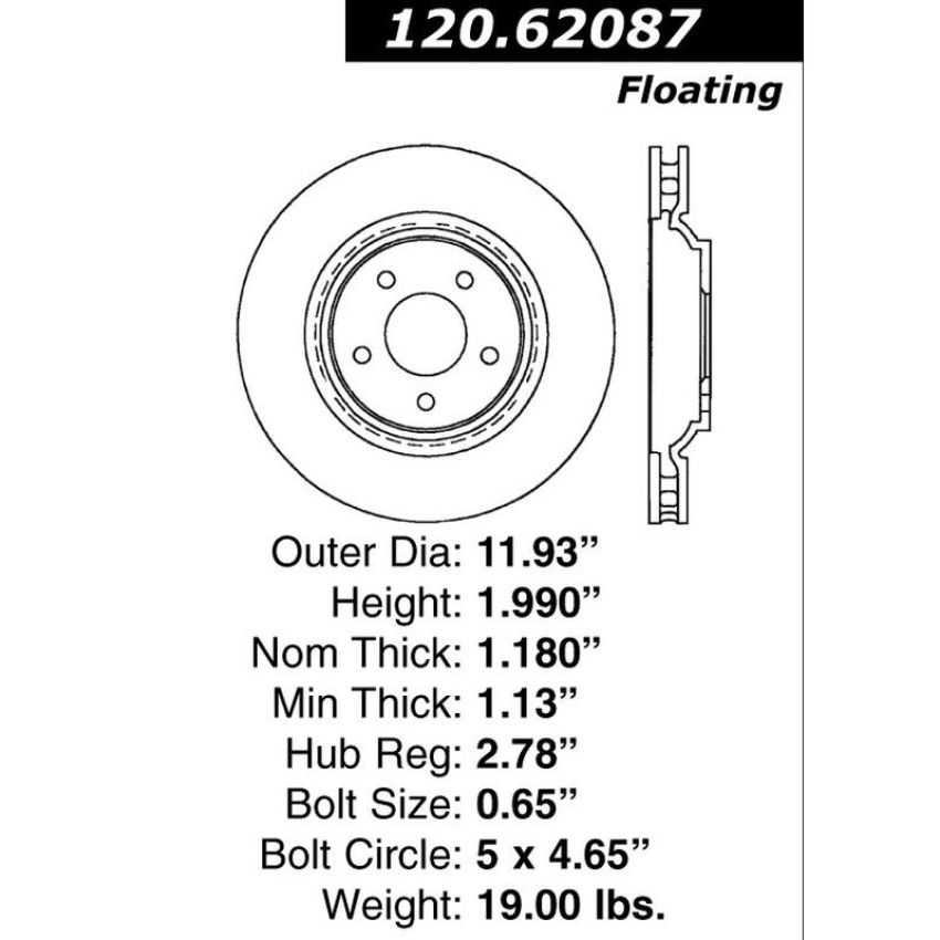 CENTRIC PARTS 120.62087 Centric Premium Brake Rotor