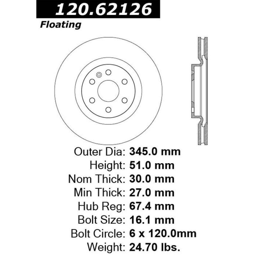 CENTRIC PARTS 120.62126 Centric Premium Brake Rotor