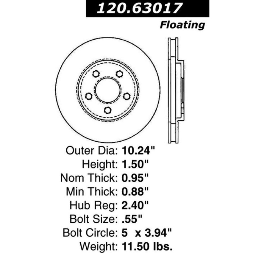 CENTRIC PARTS 120.63017 Centric Premium Brake Rotor