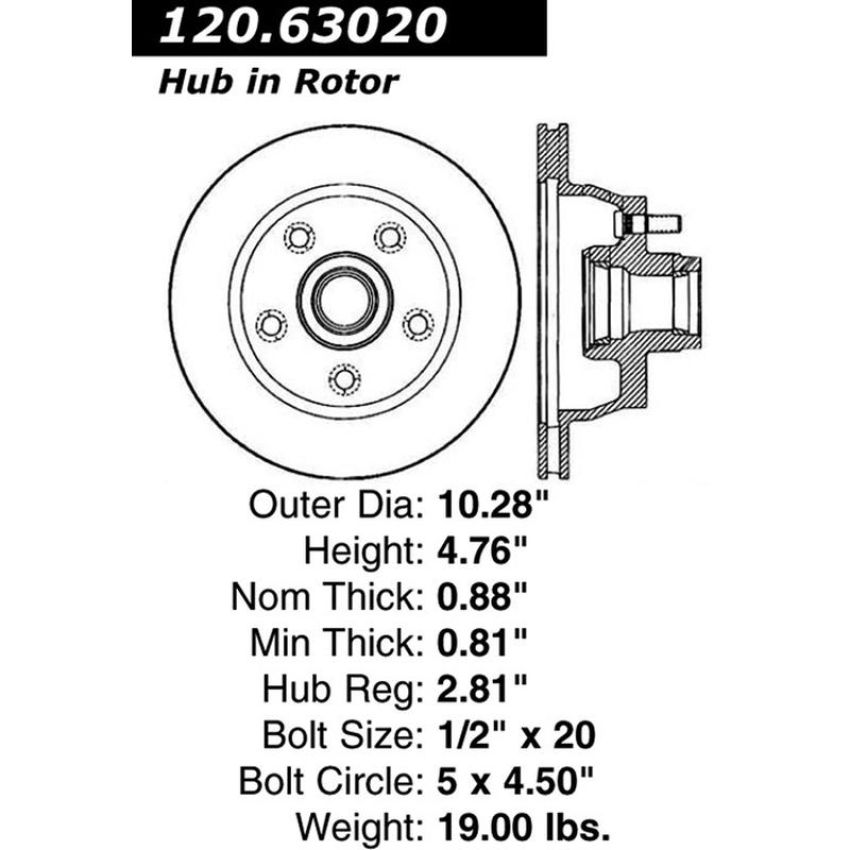 CENTRIC PARTS 120.63020 Centric Premium Brake Rotor
