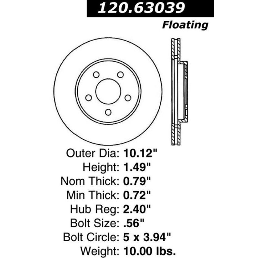 CENTRIC PARTS 120.63039 Centric Premium Brake Rotor