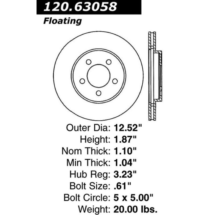 CENTRIC PARTS 120.63058 Centric Premium Brake Rotor