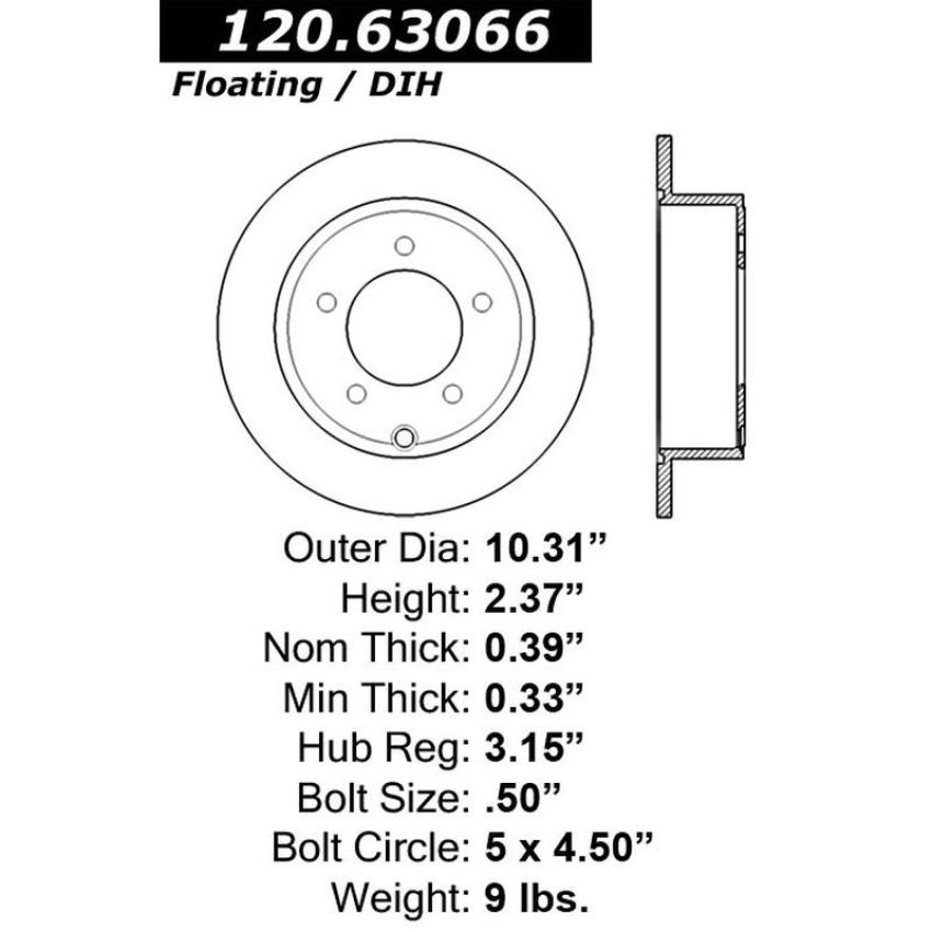 CENTRIC PARTS 120.63066 Centric Premium Brake Rotor
