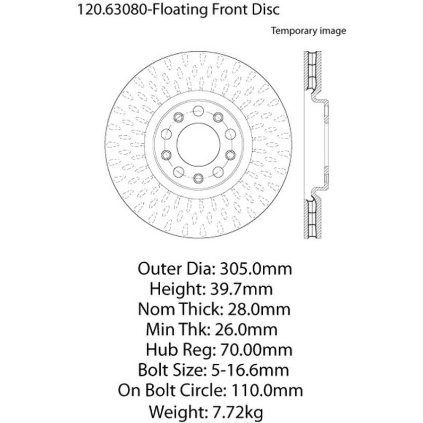 CENTRIC PARTS 120.63080 Centric Premium Brake Rotor