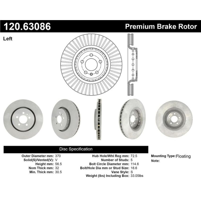 CENTRIC PARTS 120.63086 Centric Premium Brake Rotor