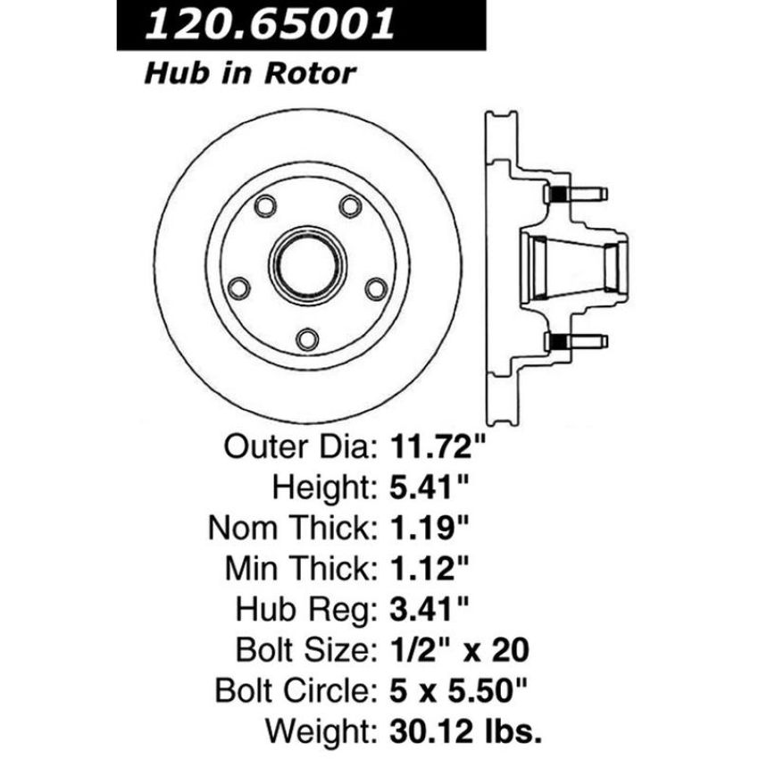 CENTRIC PARTS 120.65001 Centric Premium Brake Rotor
