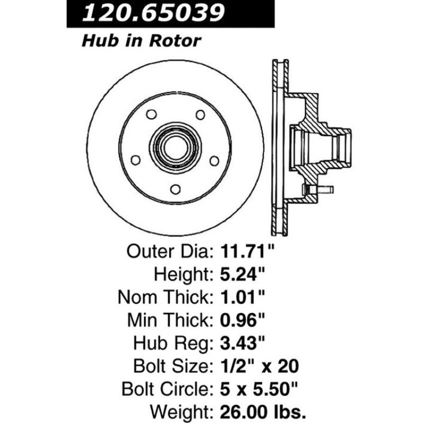 CENTRIC PARTS 120.65039 Centric Premium Brake Rotor