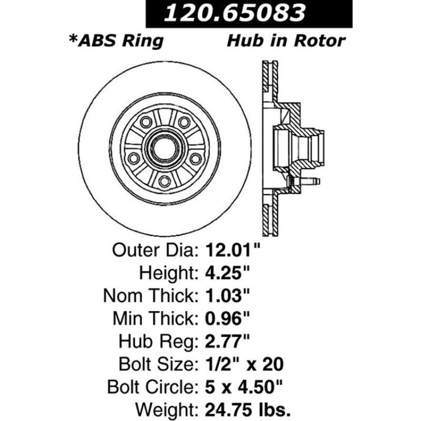 CENTRIC PARTS 120.65083 Centric Premium Brake Rotor
