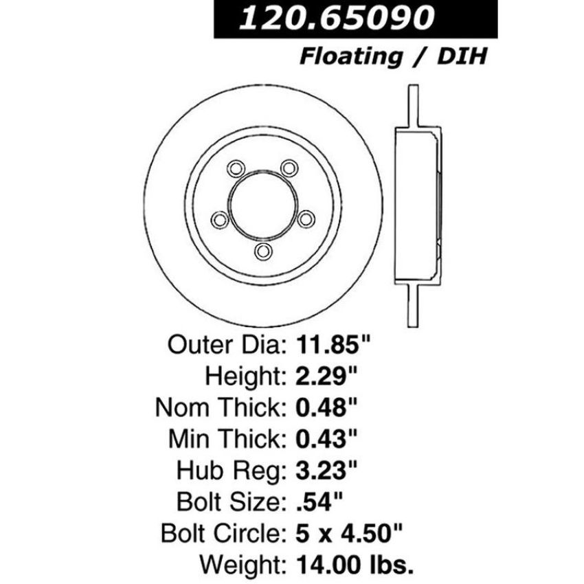 CENTRIC PARTS 120.65090 Centric Premium Brake Rotor