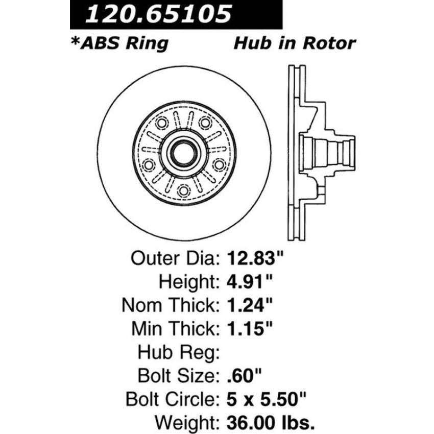 CENTRIC PARTS 120.65105 Centric Premium Brake Rotor