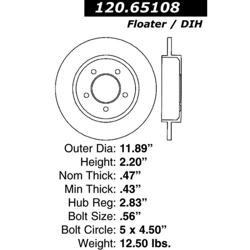 CENTRIC PARTS 120.65108 Centric Premium Brake Rotor