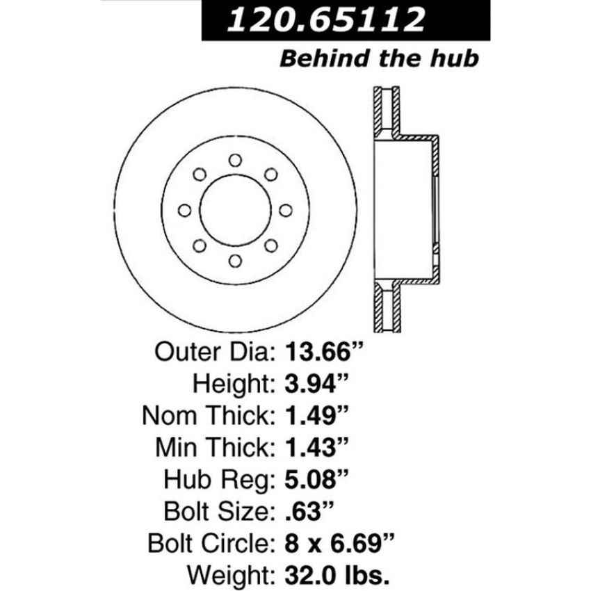 CENTRIC PARTS 120.65112 Centric Premium Brake Rotor