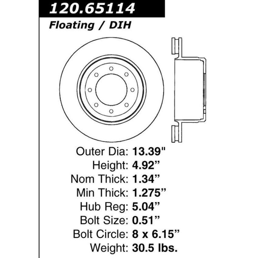 CENTRIC PARTS 120.65114 Centric Premium Brake Rotor