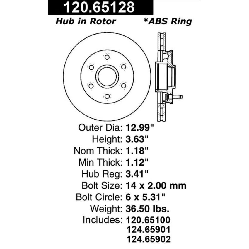 CENTRIC PARTS 120.65128 Centric Premium Brake Rotor