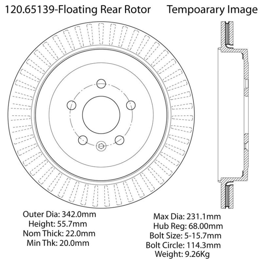 CENTRIC PARTS 120.65139 Centric Premium Brake Rotor