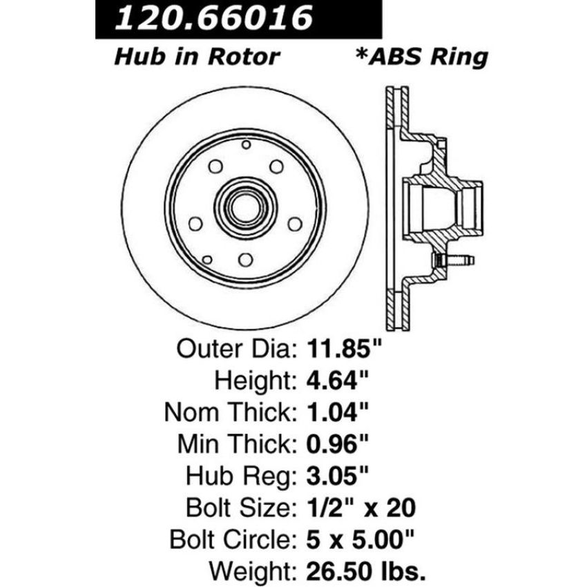 CENTRIC PARTS 120.66016 Centric Premium Brake Rotor