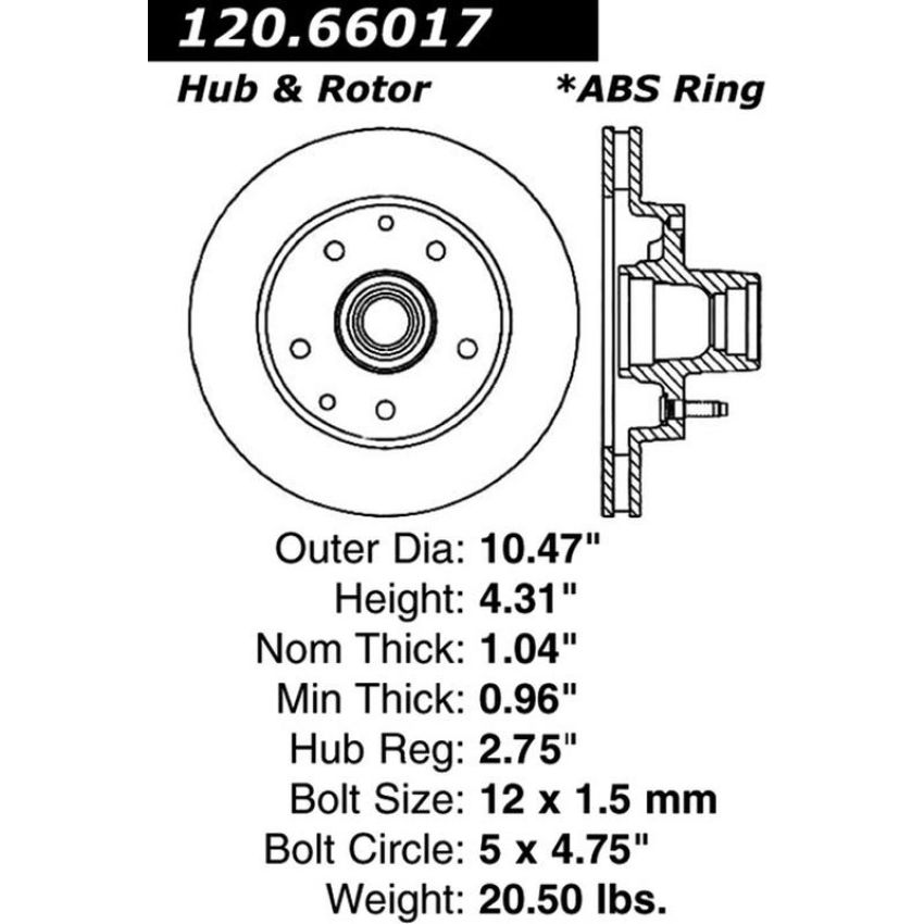 CENTRIC PARTS 120.66017 Centric Premium Brake Rotor