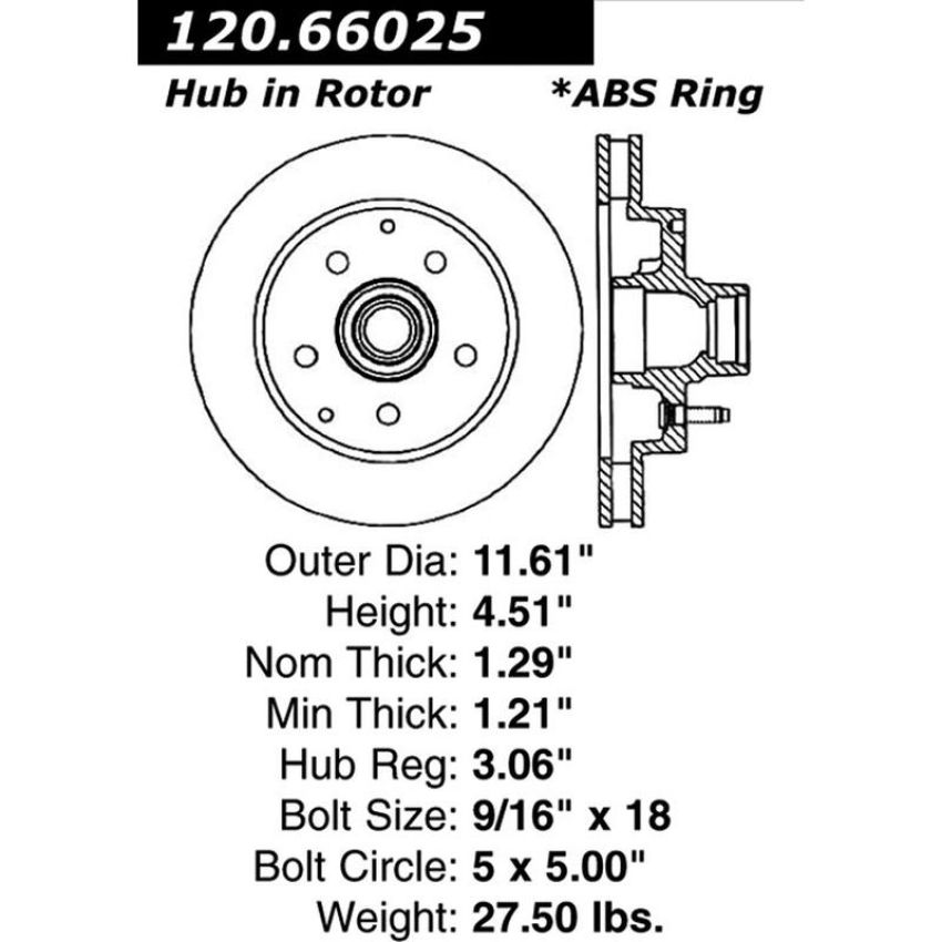 CENTRIC PARTS 120.66025 Centric Premium Brake Rotor