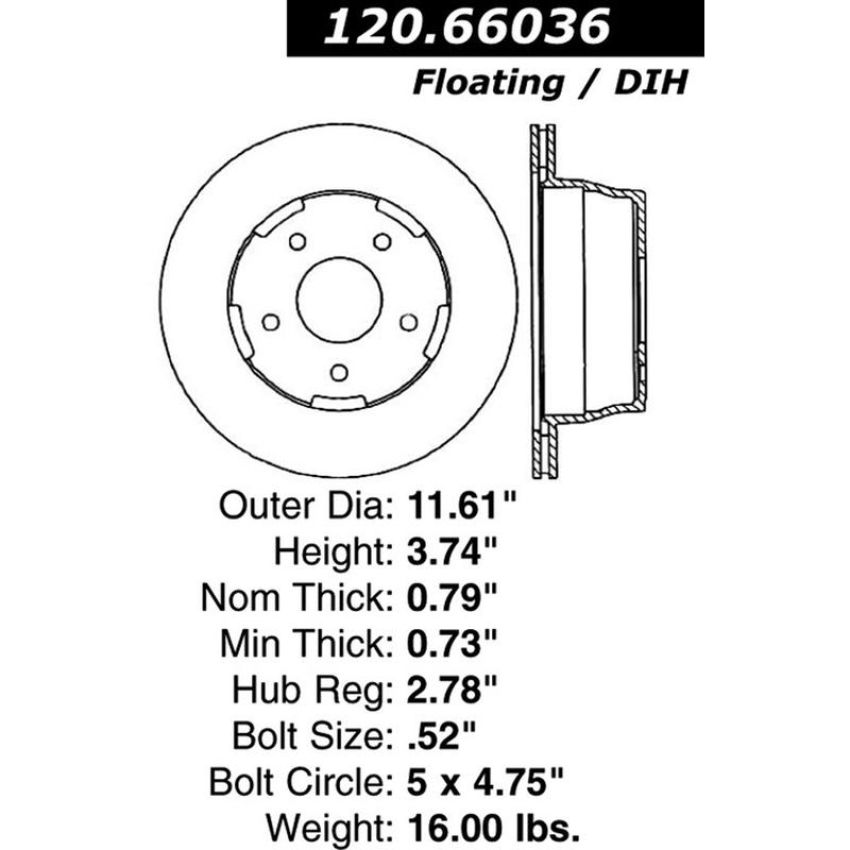 CENTRIC PARTS 120.66036 Centric Premium Brake Rotor