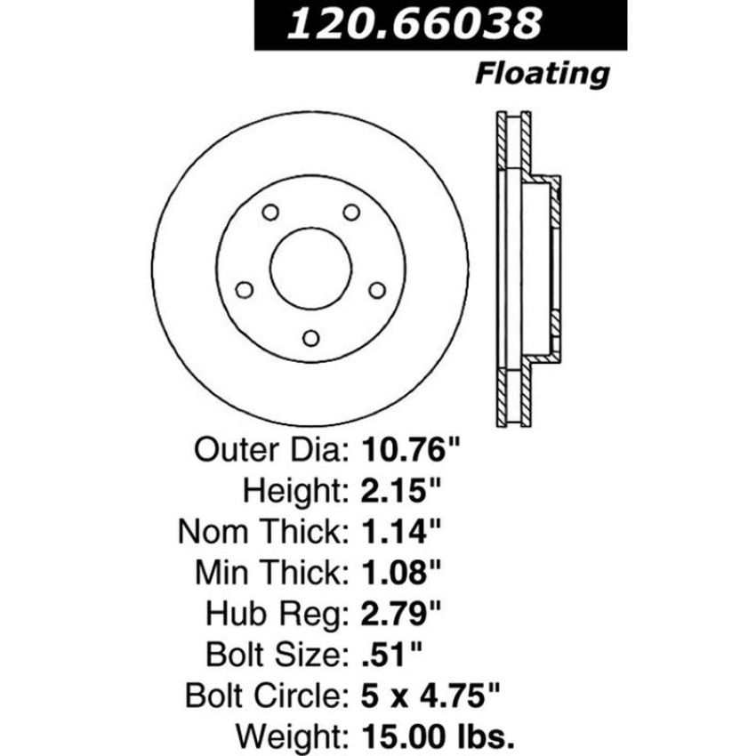 CENTRIC PARTS 120.66038 Centric Premium Brake Rotor