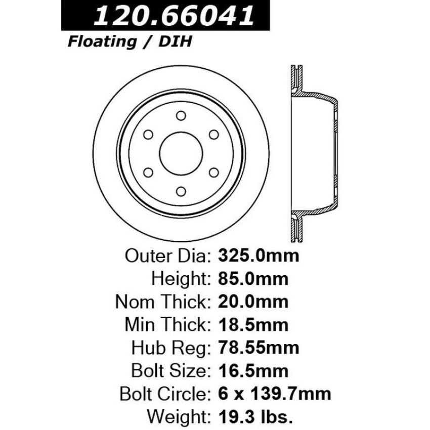 CENTRIC PARTS 120.66041 Centric Premium Brake Rotor