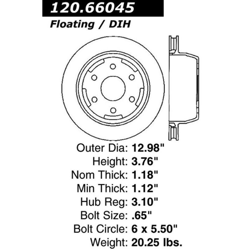 CENTRIC PARTS 120.66045 Centric Premium Brake Rotor