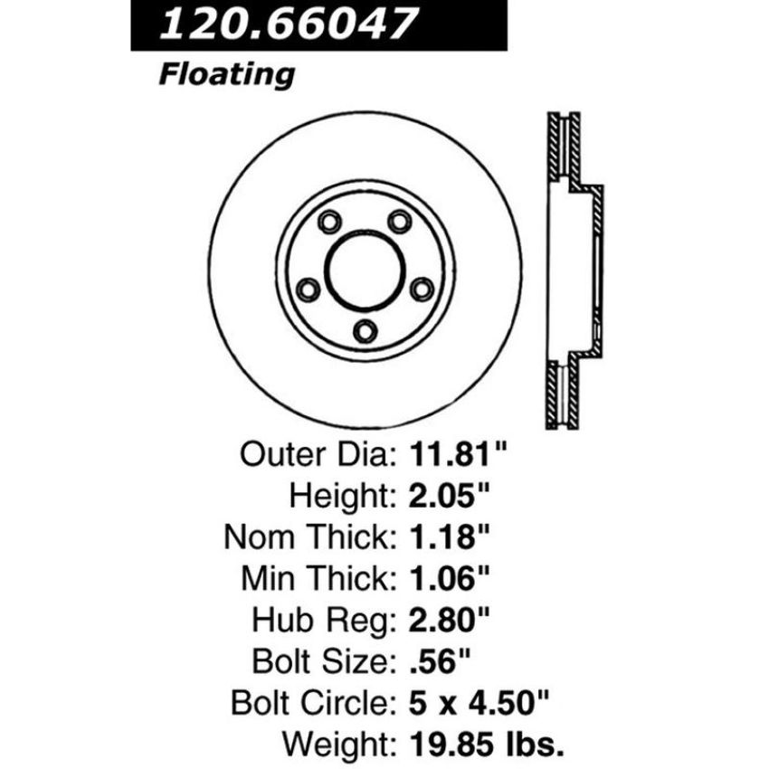 CENTRIC PARTS 120.66047 Centric Premium Brake Rotor