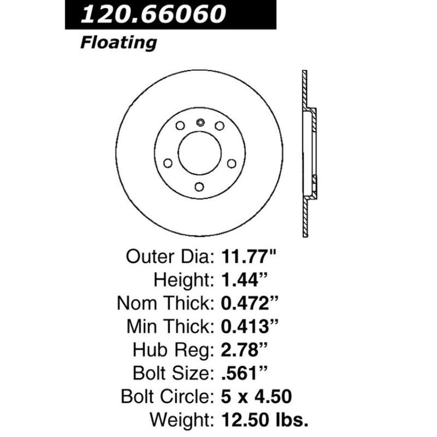 CENTRIC PARTS 120.66060 Centric Premium Brake Rotor