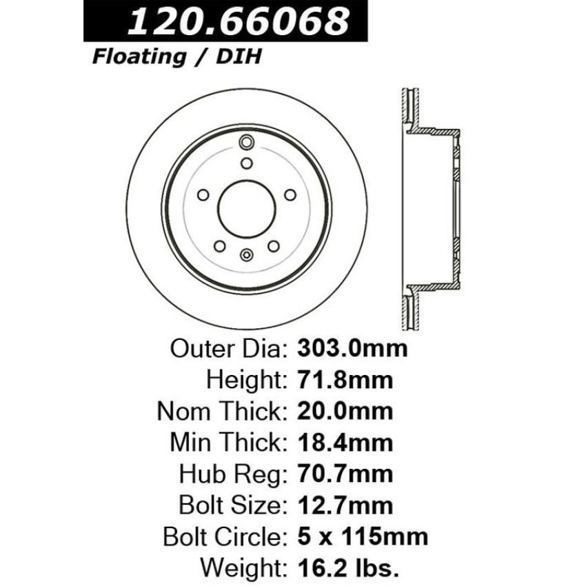 CENTRIC PARTS 120.66068 Centric Premium Brake Rotor