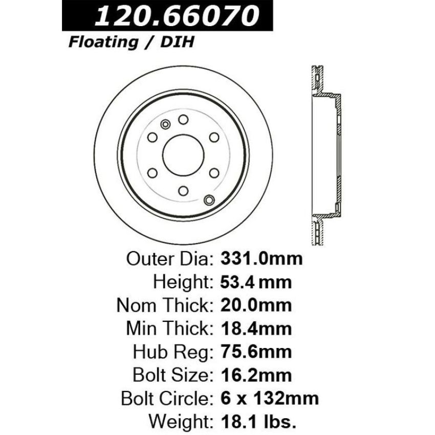 CENTRIC PARTS 120.66070 Centric Premium Brake Rotor