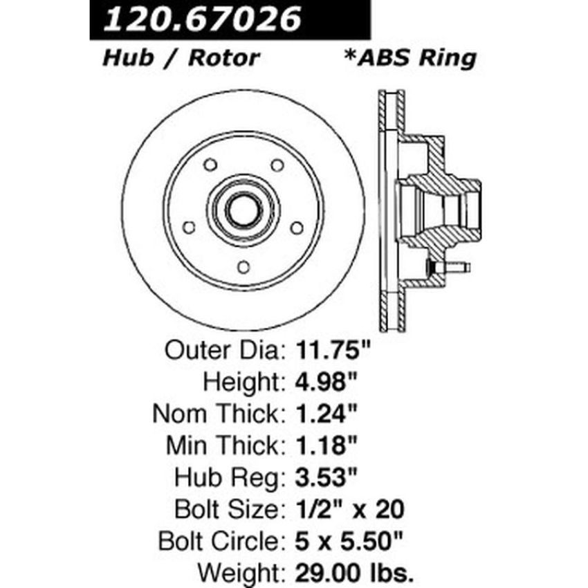 CENTRIC PARTS 120.67026 Centric Premium Brake Rotor