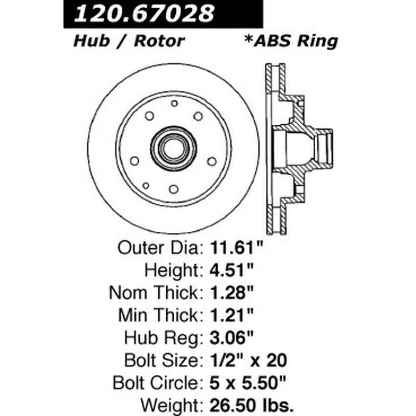 CENTRIC PARTS 120.67028 Centric Premium Brake Rotor