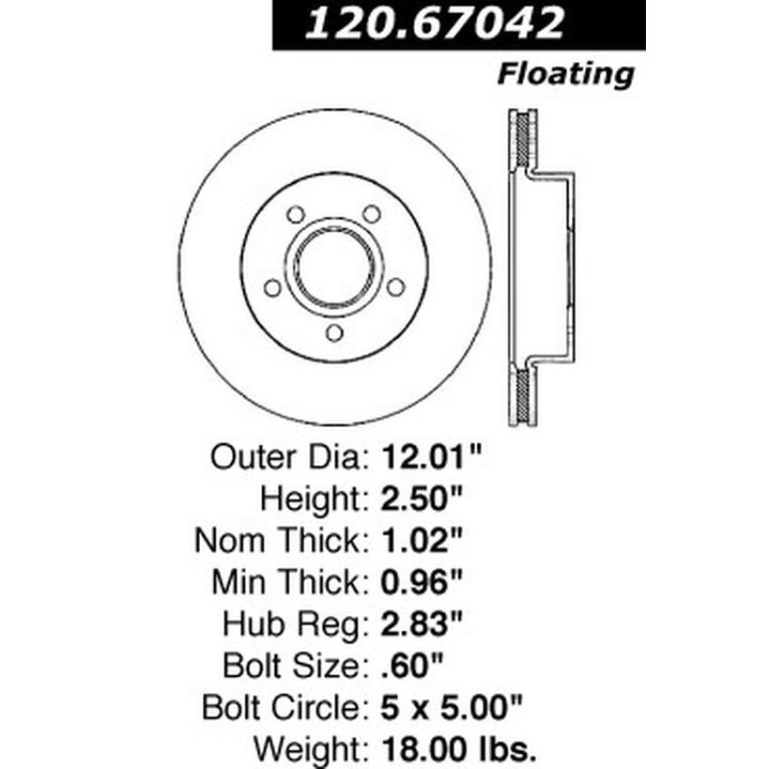 CENTRIC PARTS 120.67042 Centric Premium Brake Rotor