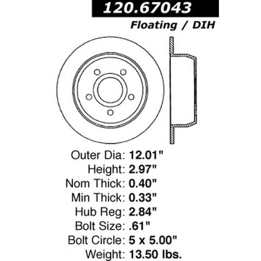 CENTRIC PARTS 120.67043 Centric Premium Brake Rotor
