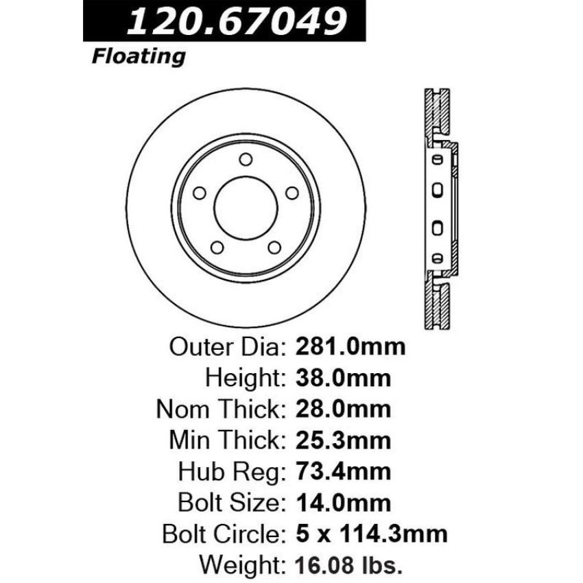 CENTRIC PARTS 120.67049 Centric Premium Brake Rotor