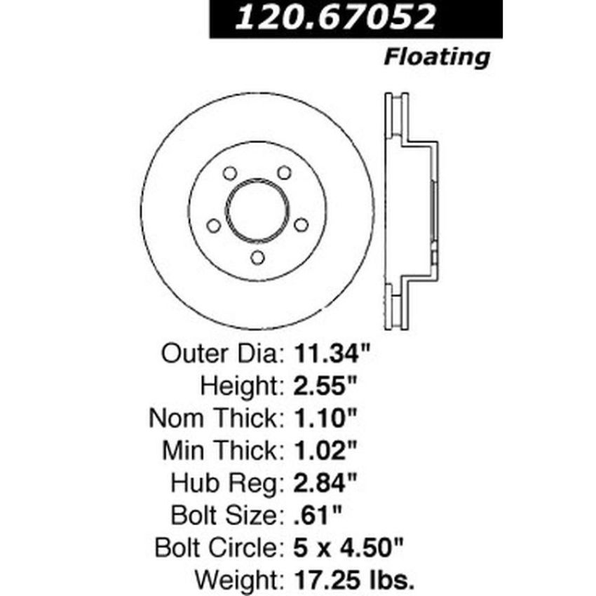 CENTRIC PARTS 120.67052 Centric Premium Brake Rotor