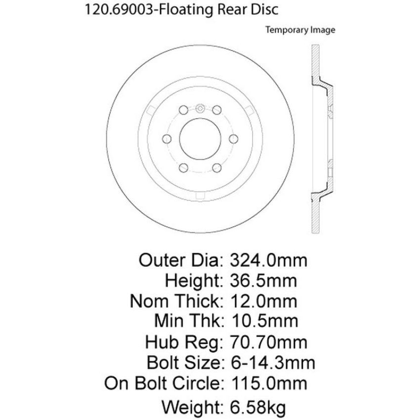 CENTRIC PARTS 120.69003 Centric Premium Brake Rotor