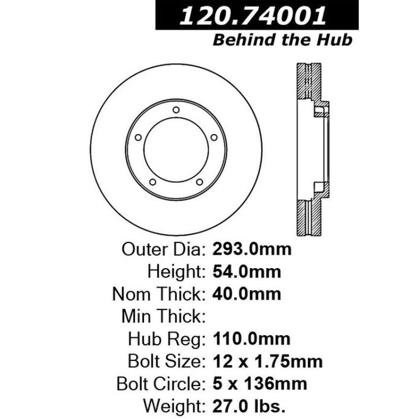 CENTRIC PARTS 120.74001 Centric Premium Brake Rotor