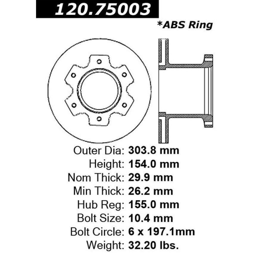 CENTRIC PARTS 120.75003 Centric Premium Brake Rotor